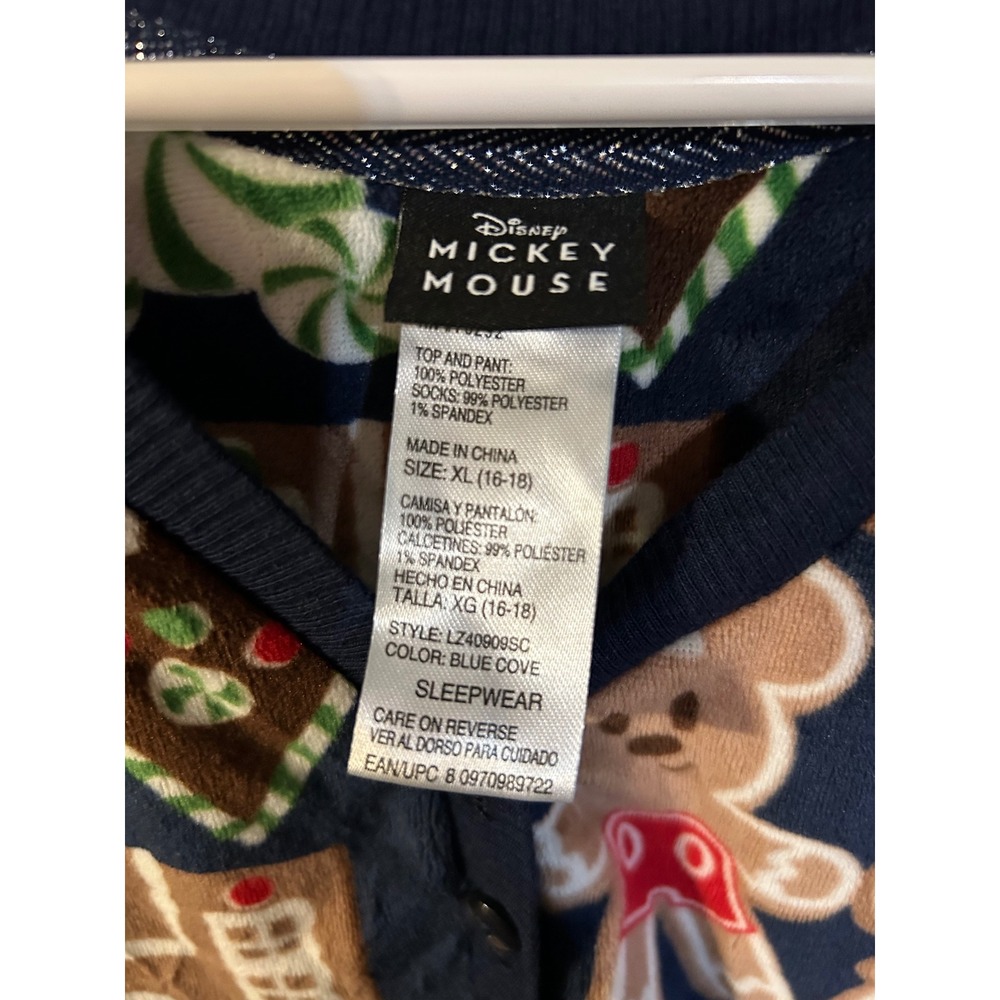 Disney Mickey Minnie Gingerbread Holiday Pajama Top Navy Plush Fleece XL 16-18 - Picture 9 of 9